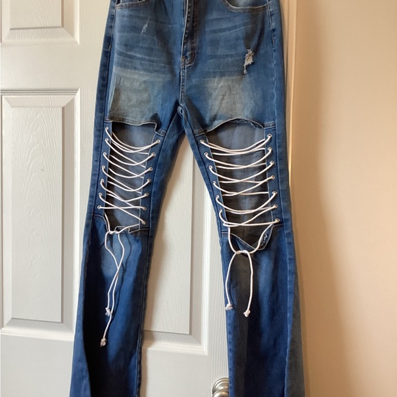 Lace up corset flare jeans SIZE W30 L32 - Picture 2 of 6